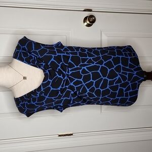 Michael Kors Sleeveless Blue Black Giraffe Print Cowlneck Top Size M
